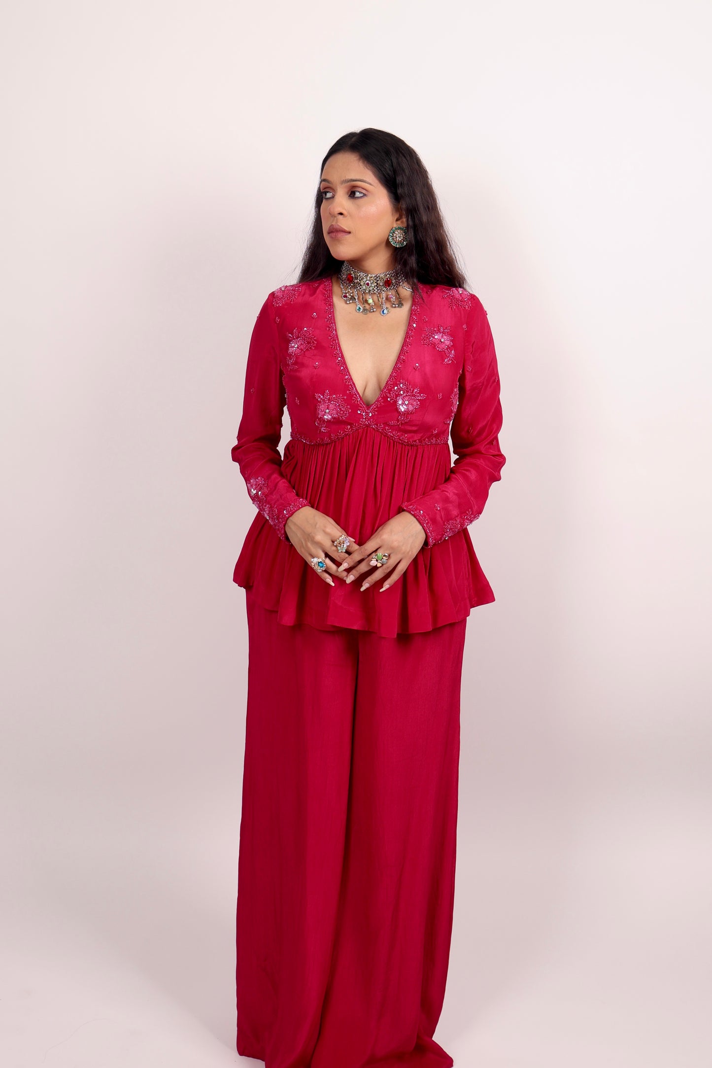 Pink peplum top with pants