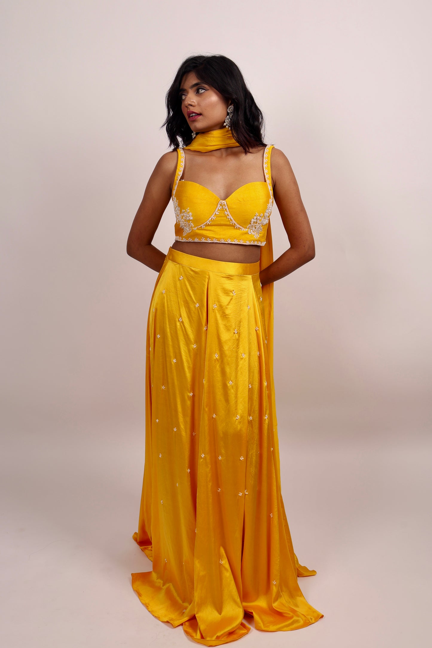 Yellow blouse with lehenga set