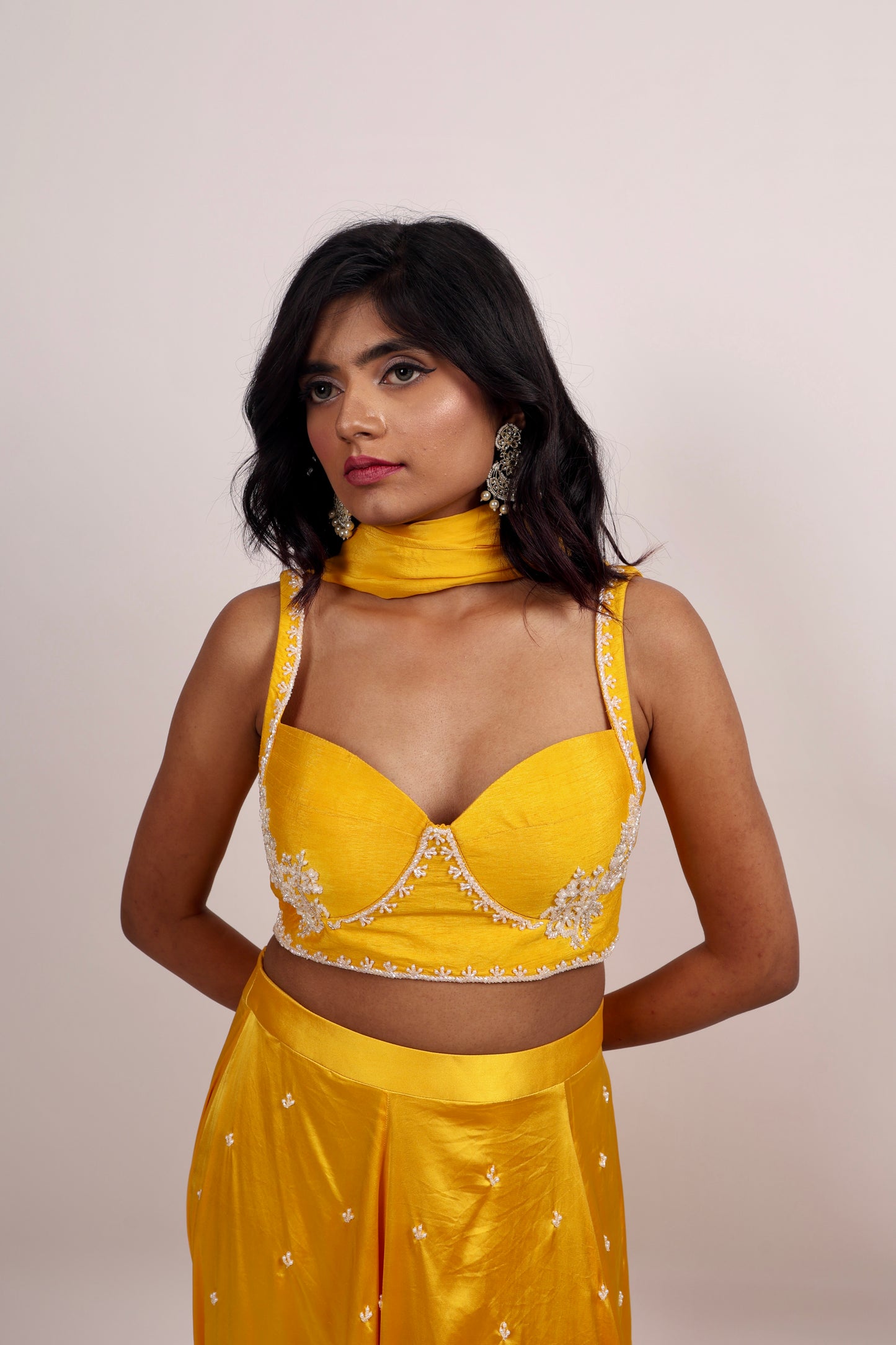 Yellow blouse with lehenga set