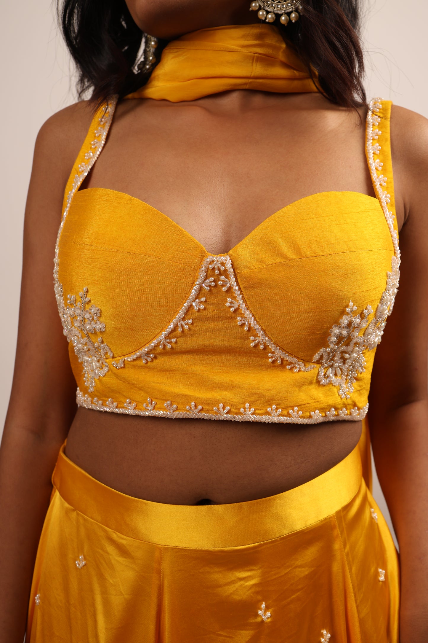 Yellow blouse with lehenga set