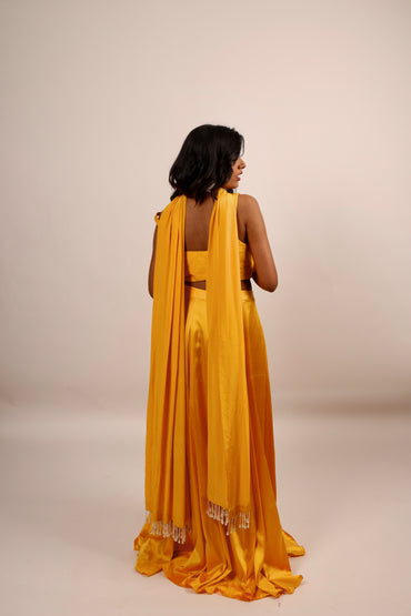 Yellow blouse with lehenga set