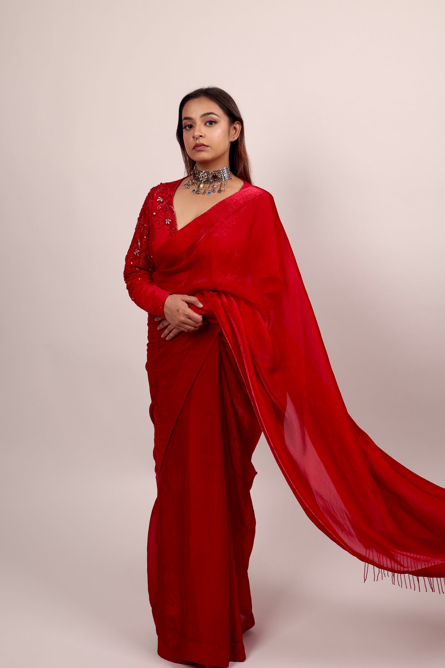 Red saree with blouse