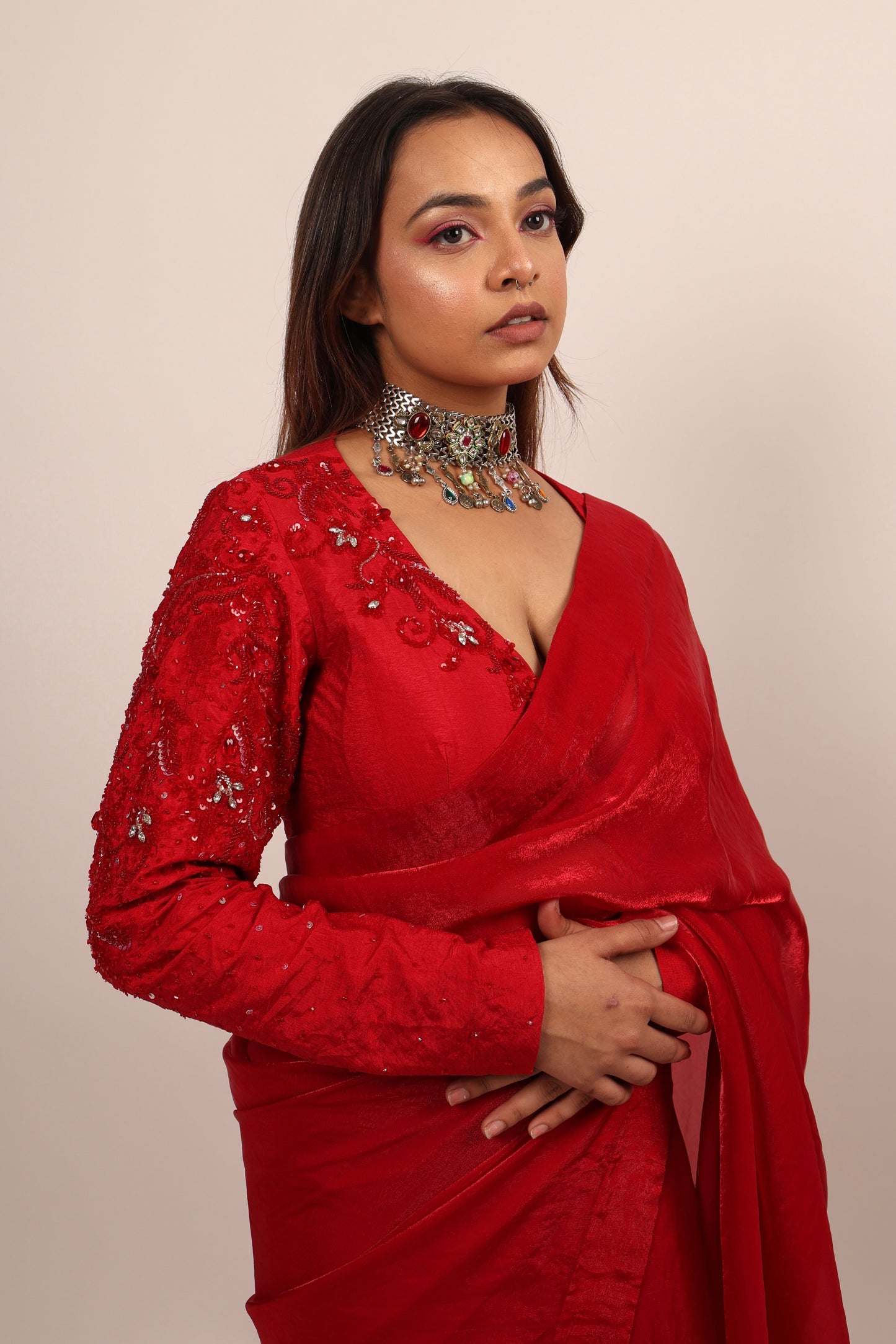 Red saree with blouse