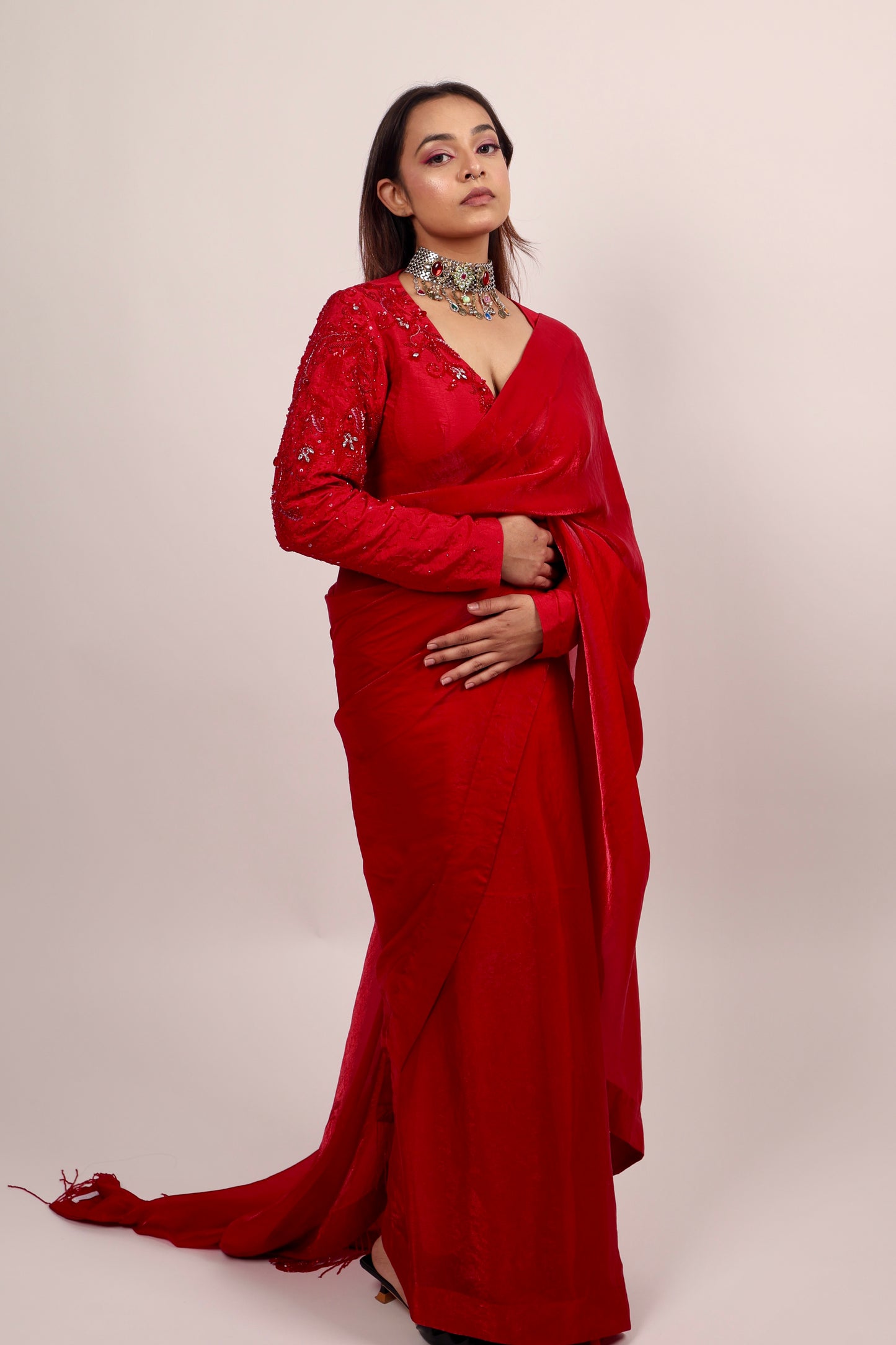 Red saree with blouse