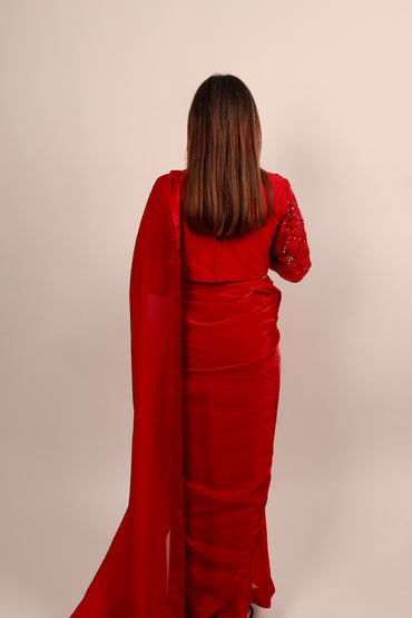 Red saree with blouse