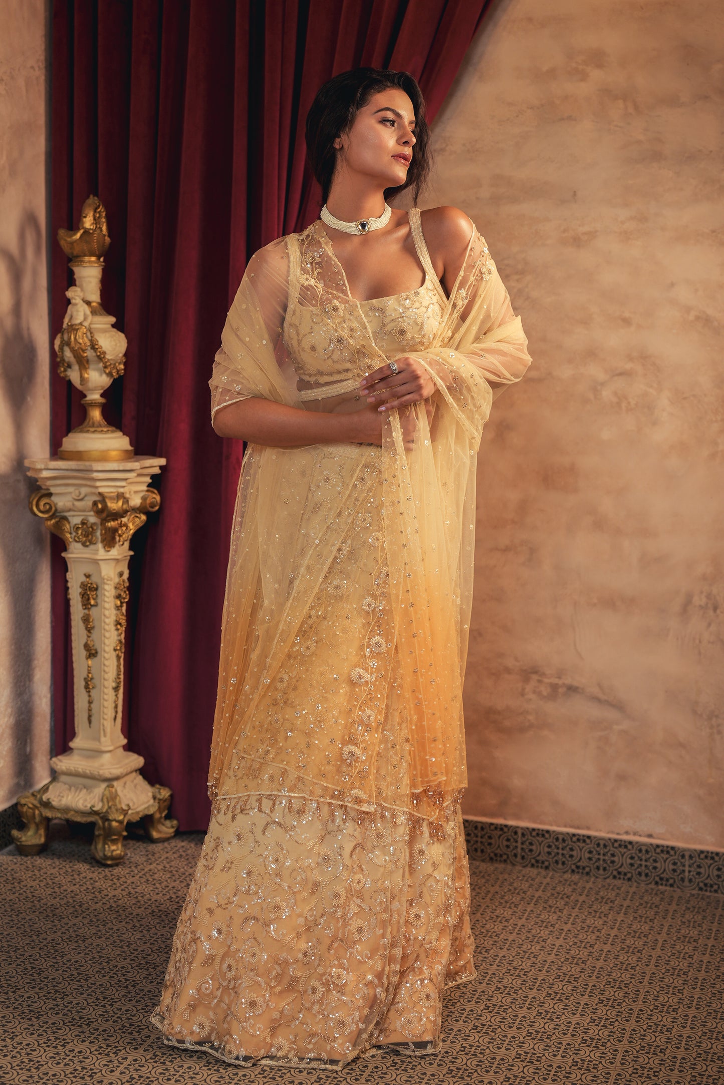 Butter yellow embroidered Lehenga set
