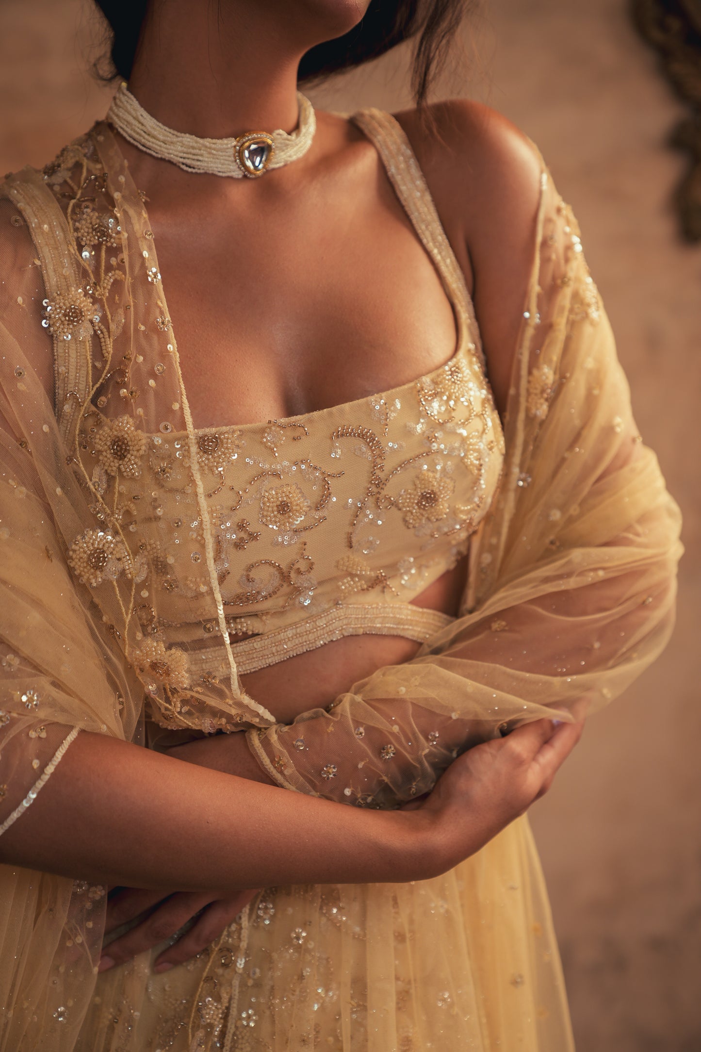 Butter yellow embroidered Lehenga set