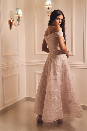 Lavender Lilac embroidered evening ball gown