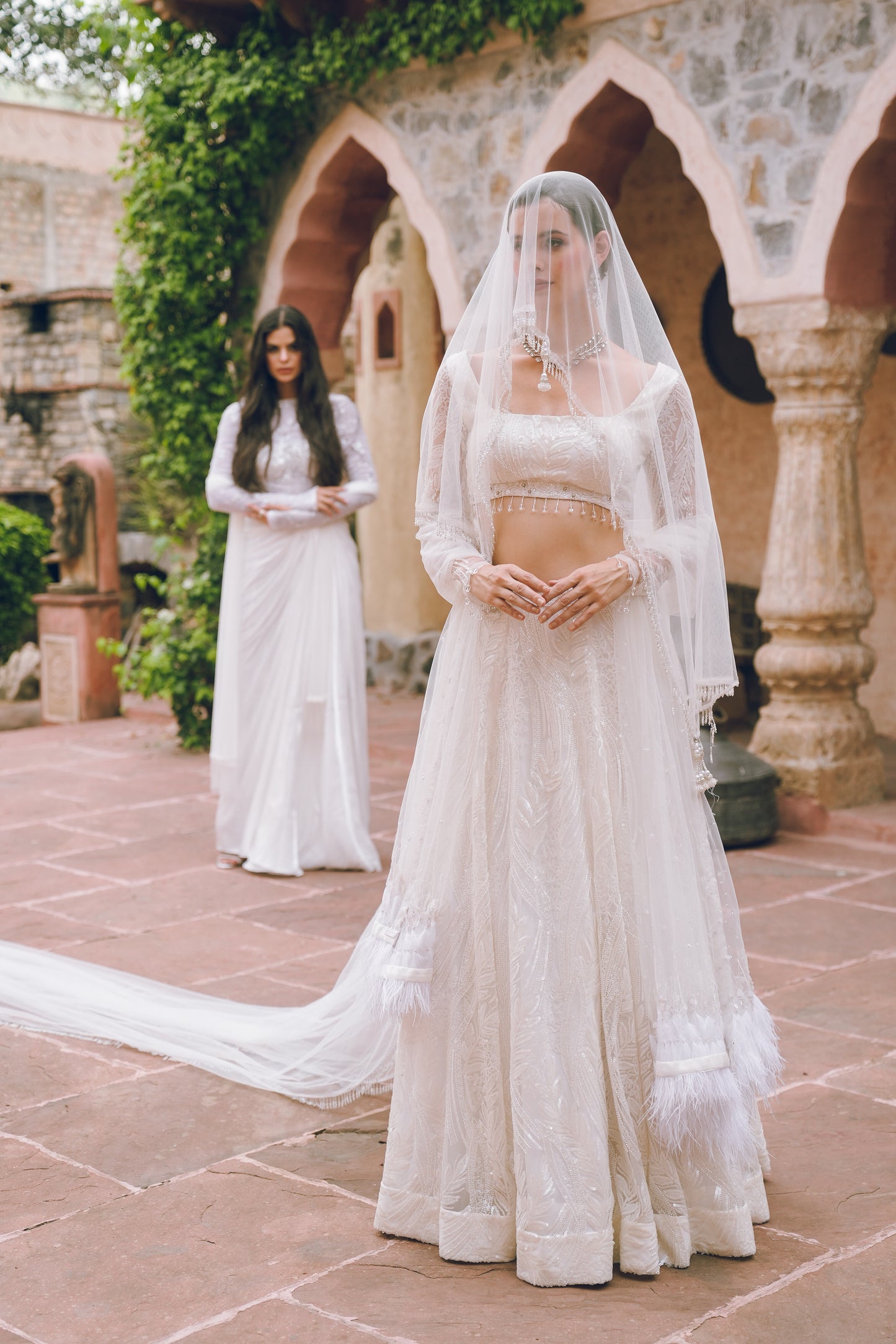 White embroidered lehenga set