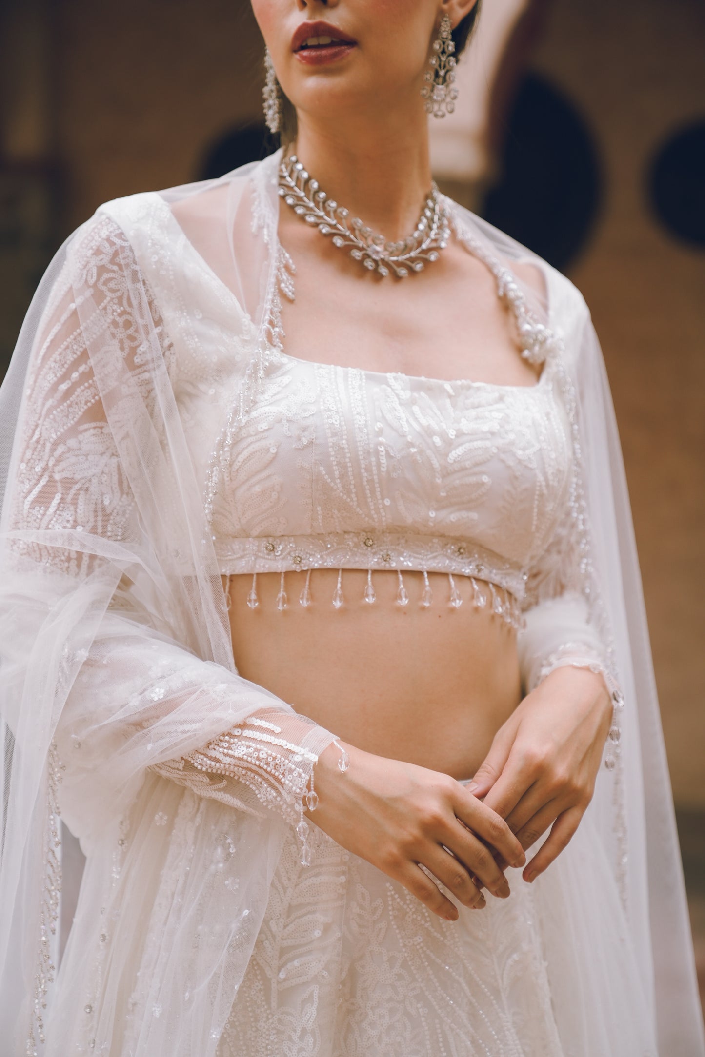 White embroidered lehenga set