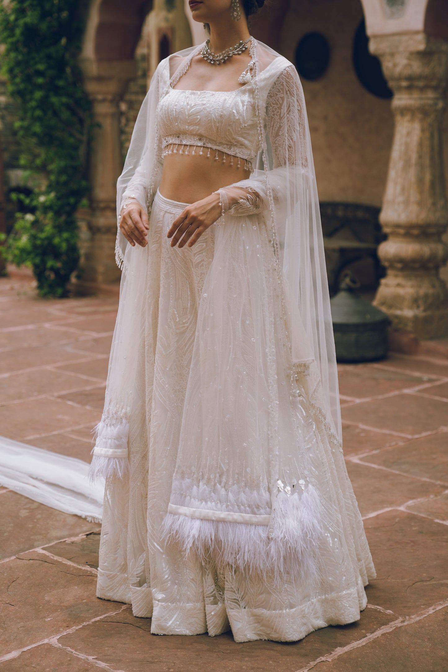 White embroidered lehenga set