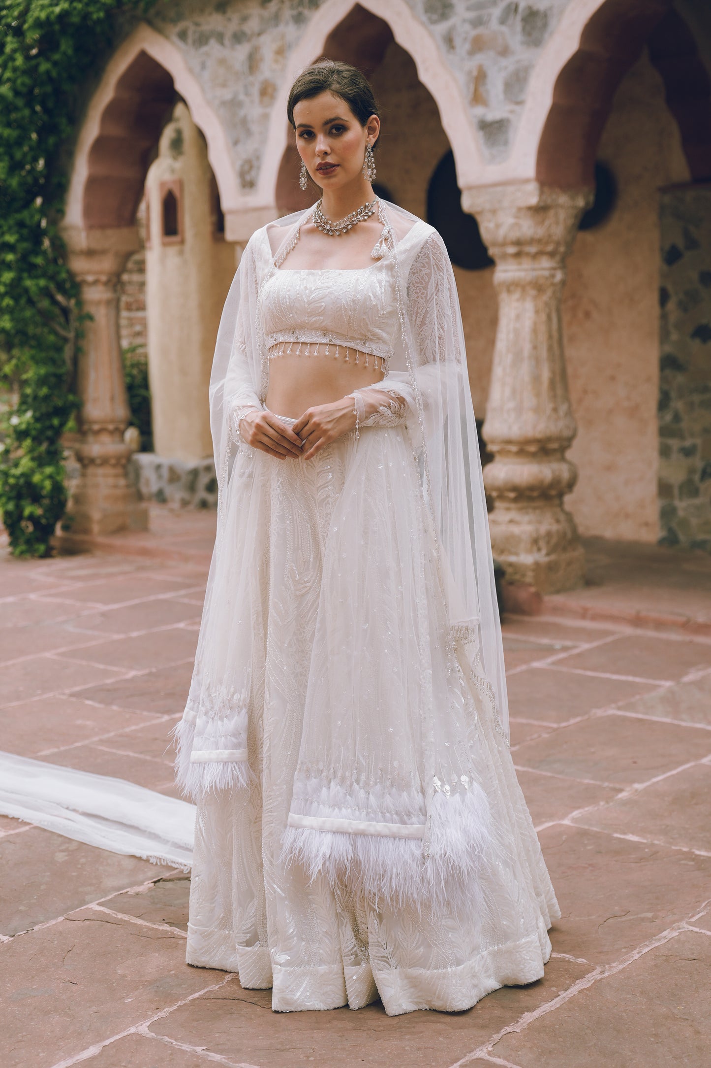 White embroidered lehenga set