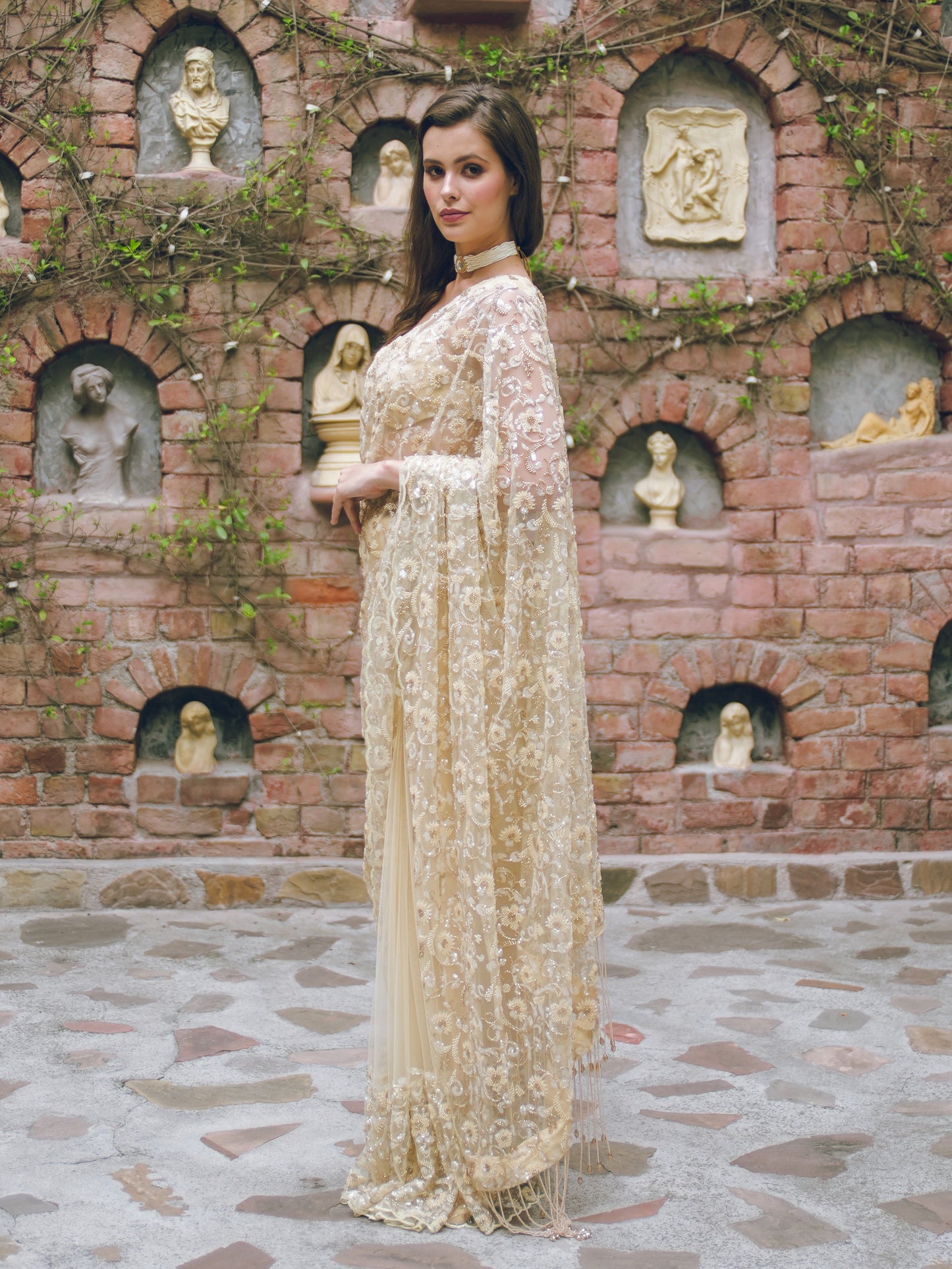 Butter yellow embroidered saree