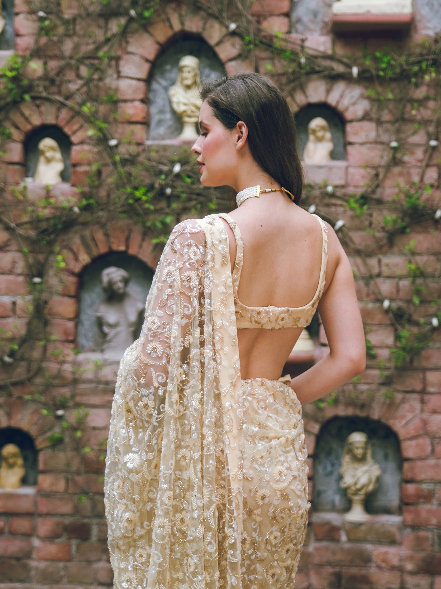 Butter yellow embroidered saree