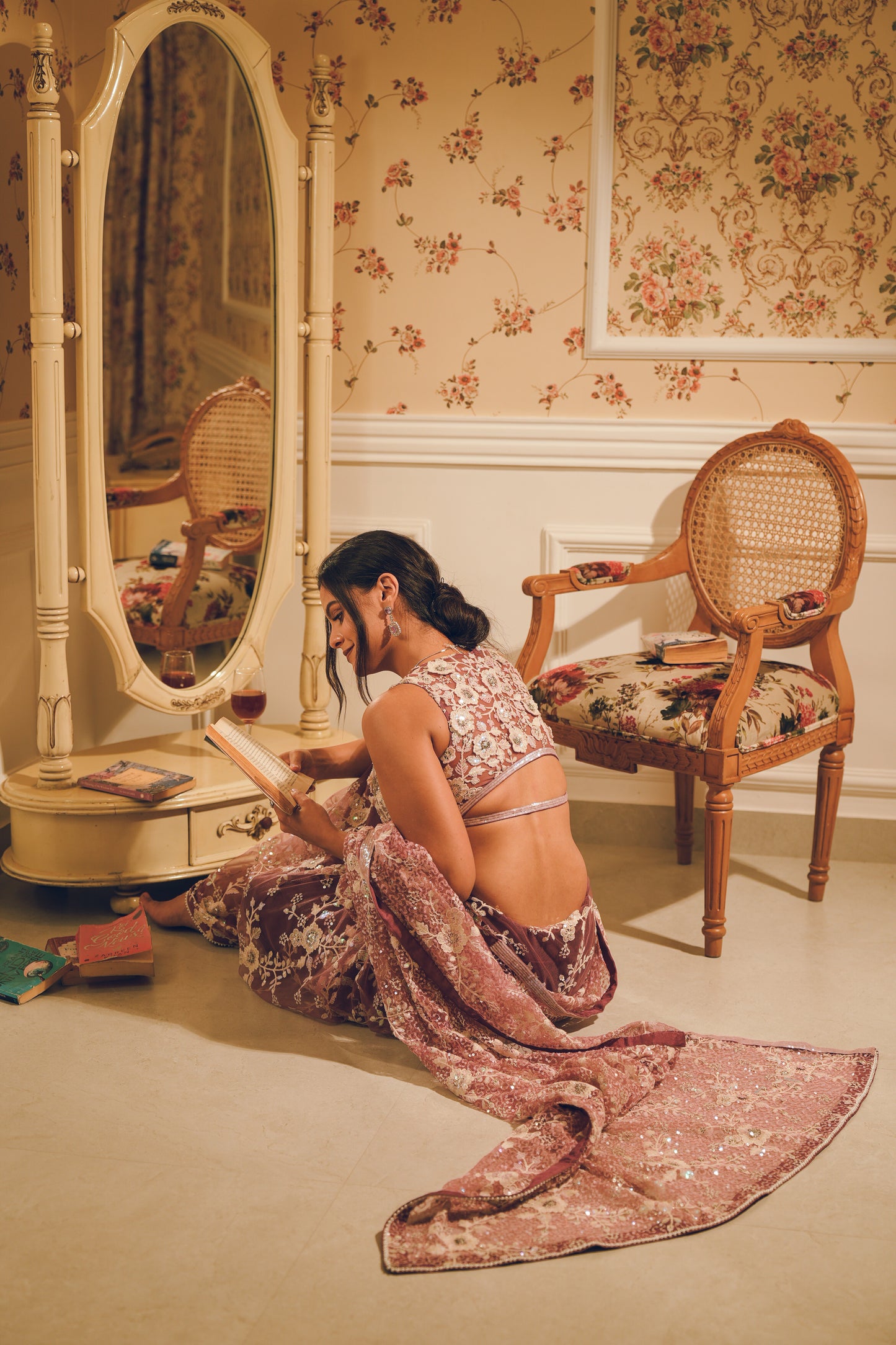Lavender lilac embroidered saree