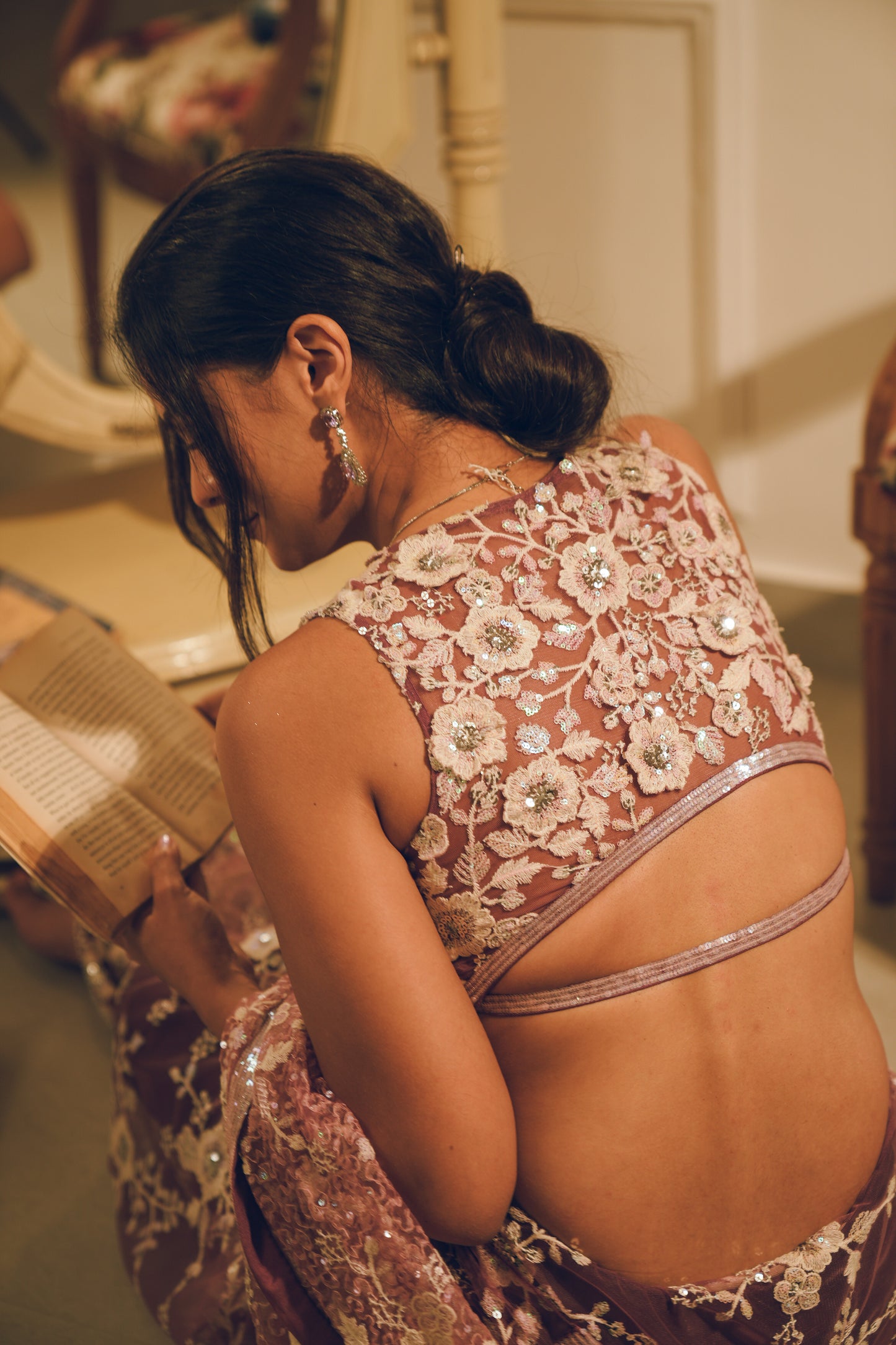 Lavender lilac embroidered saree