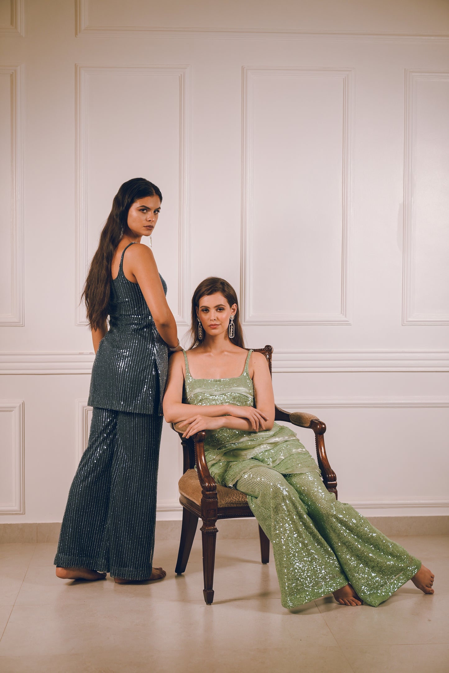 Dark grey blue embroidered kurta pants set