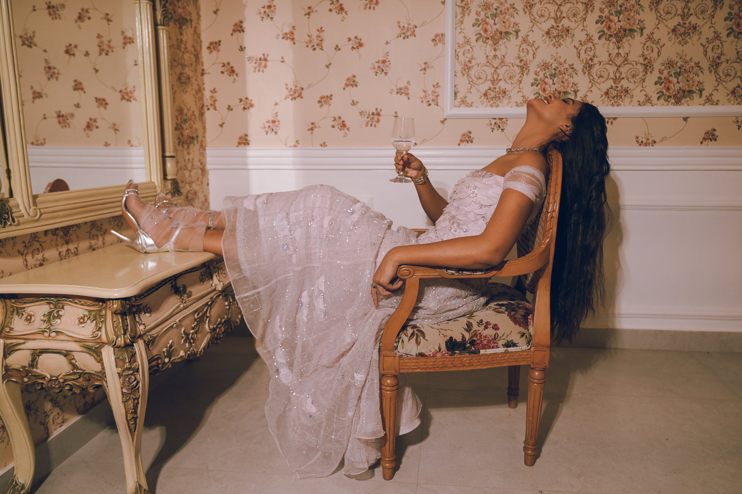 Lavender Lilac embroidered evening ball gown