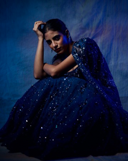 Nishabd Blue Embroidered Fishcut Gown with Cape set