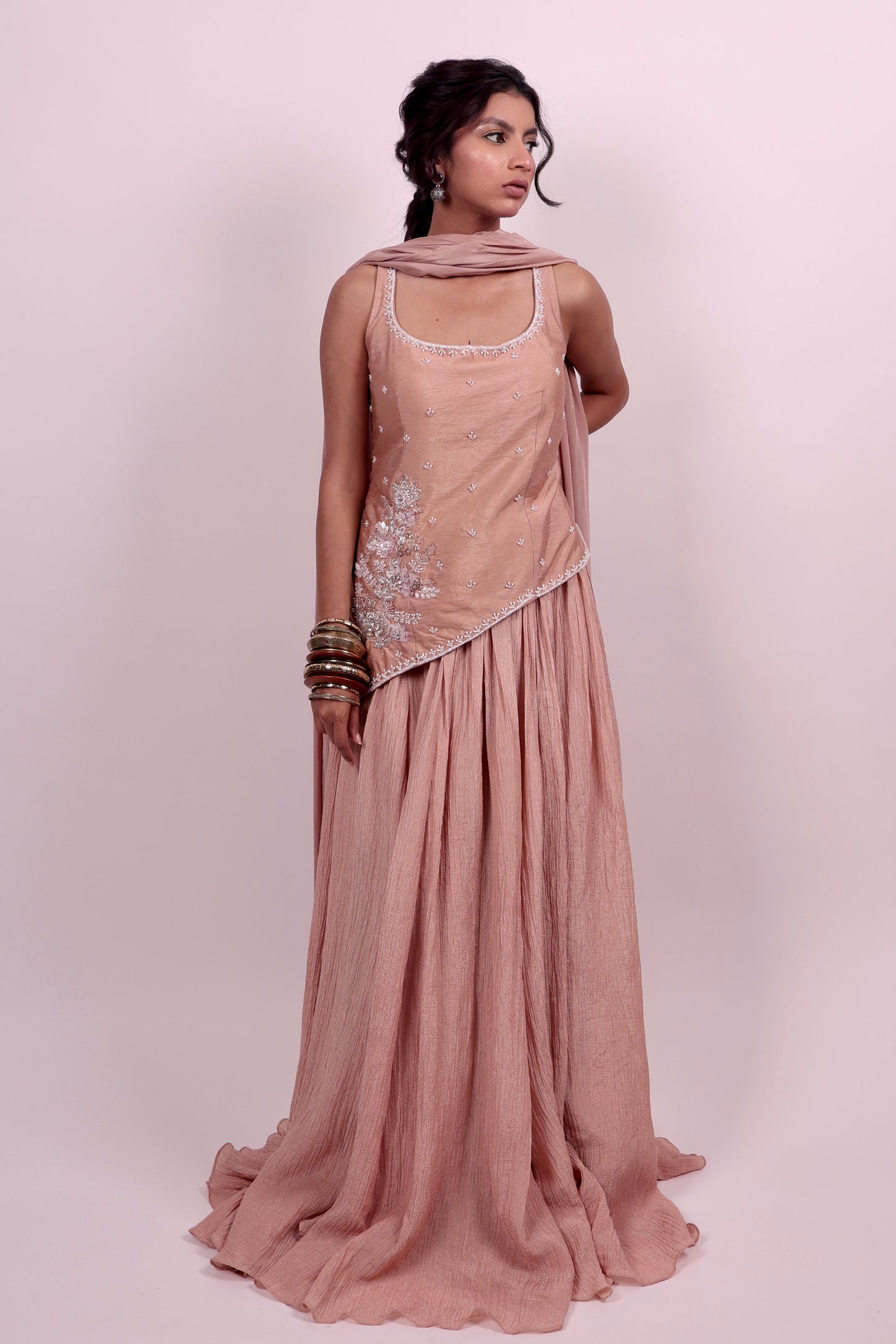 Beige kurti with lehenga set