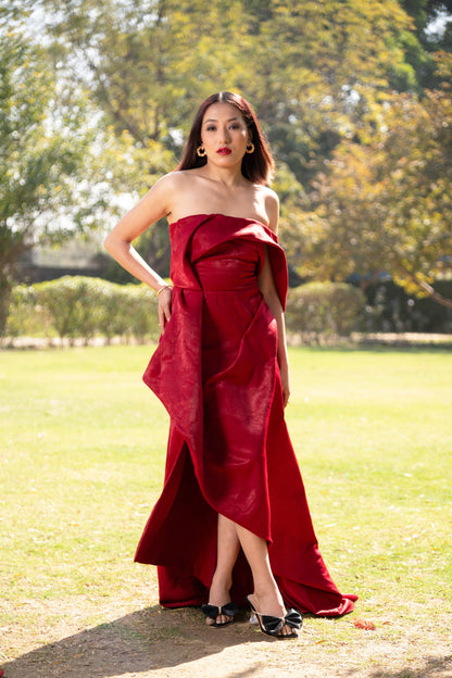 Red Draped evening gown