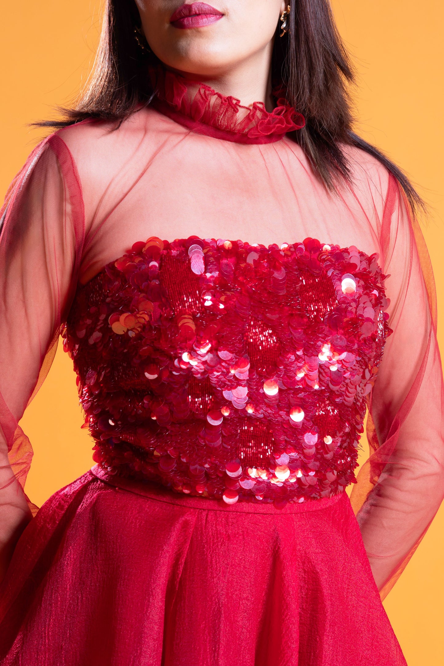 Red embroidered corset