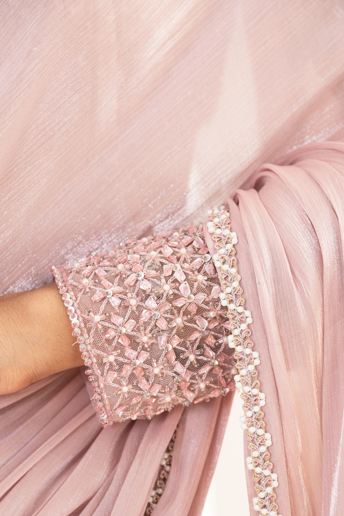 Pink embroidered saree