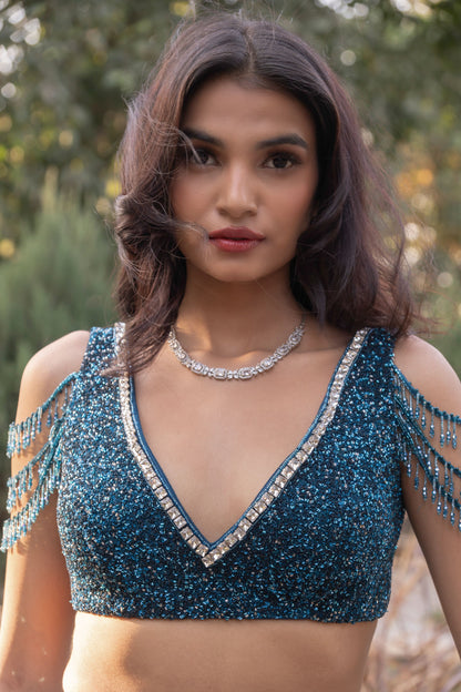 Teal embroidered lehenga set