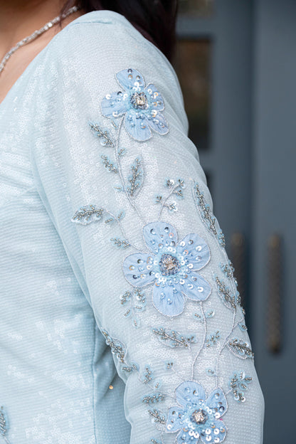 Light blue long embellished Dress