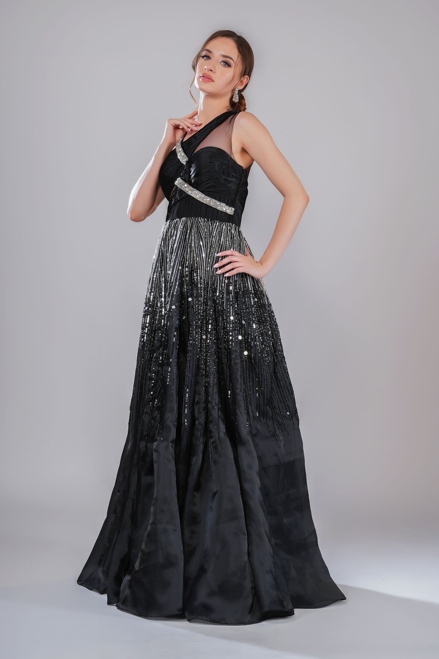 Black Ombre embroidered Evening Gown