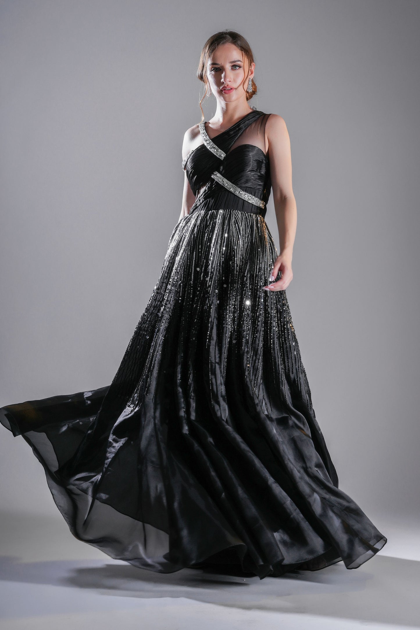 Black Ombre embroidered Evening Gown