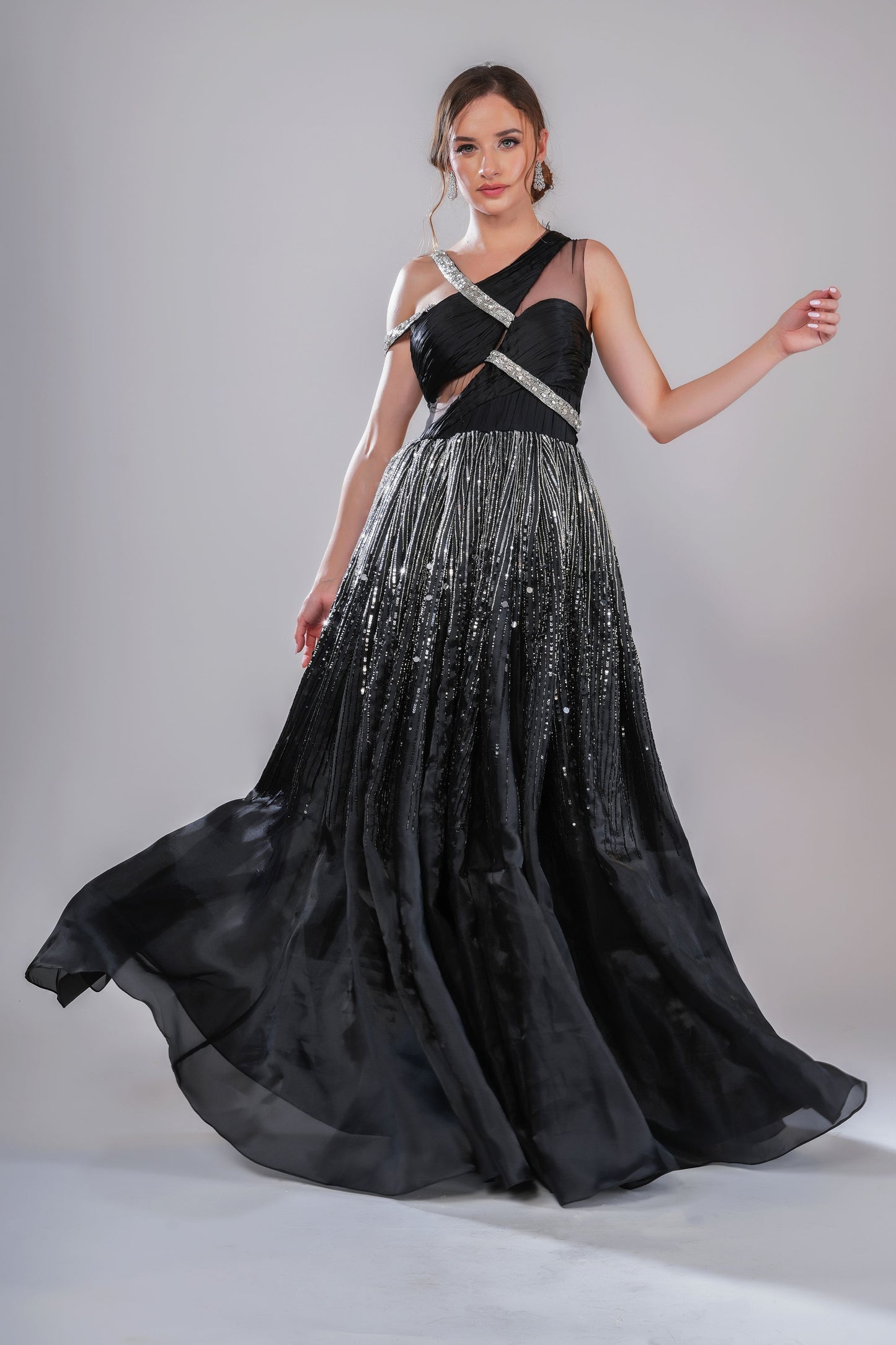Black Ombre embroidered Evening Gown