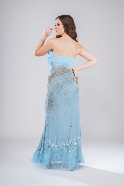 Light Blue Mermaid Evening Gown with Asymmetric Bodice