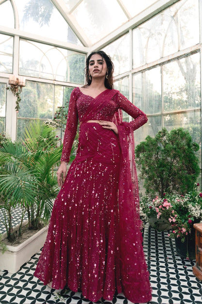 Raag Malhaar Raani Pink Embroidered Draped Saree set