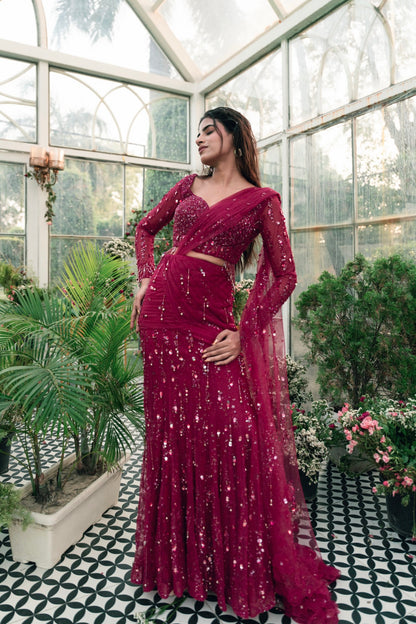 Raag Malhaar Raani Pink Embroidered Draped Saree set