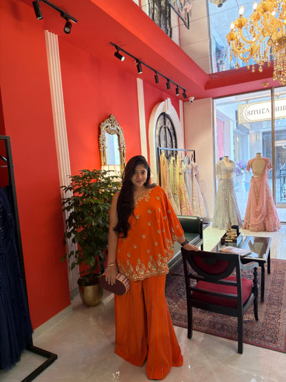 Orange One Shoulder Sharara set