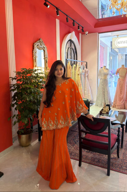 Orange One Shoulder Sharara set