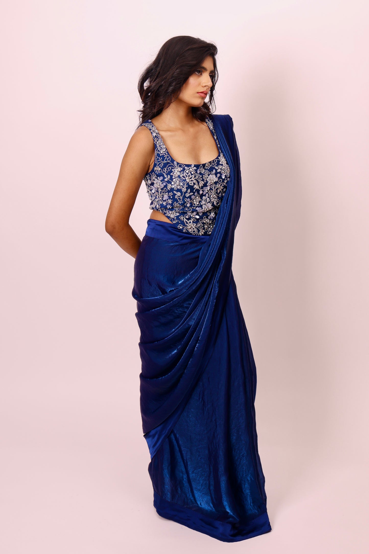Blue corset with saree