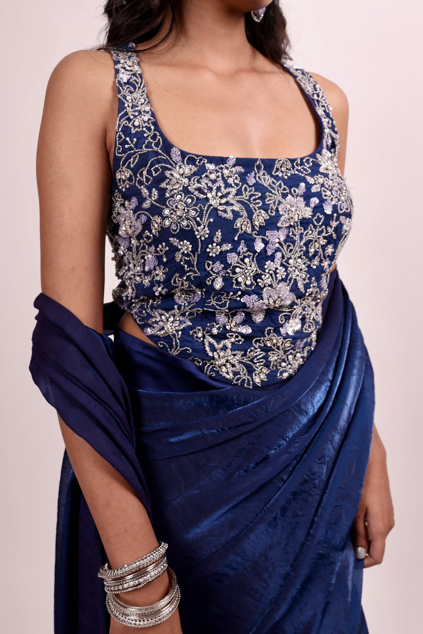 Blue corset with saree