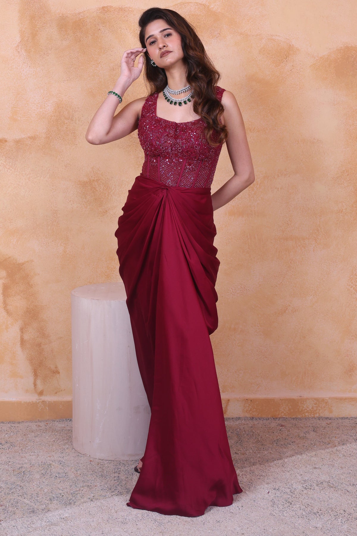 Wine tonal drape set