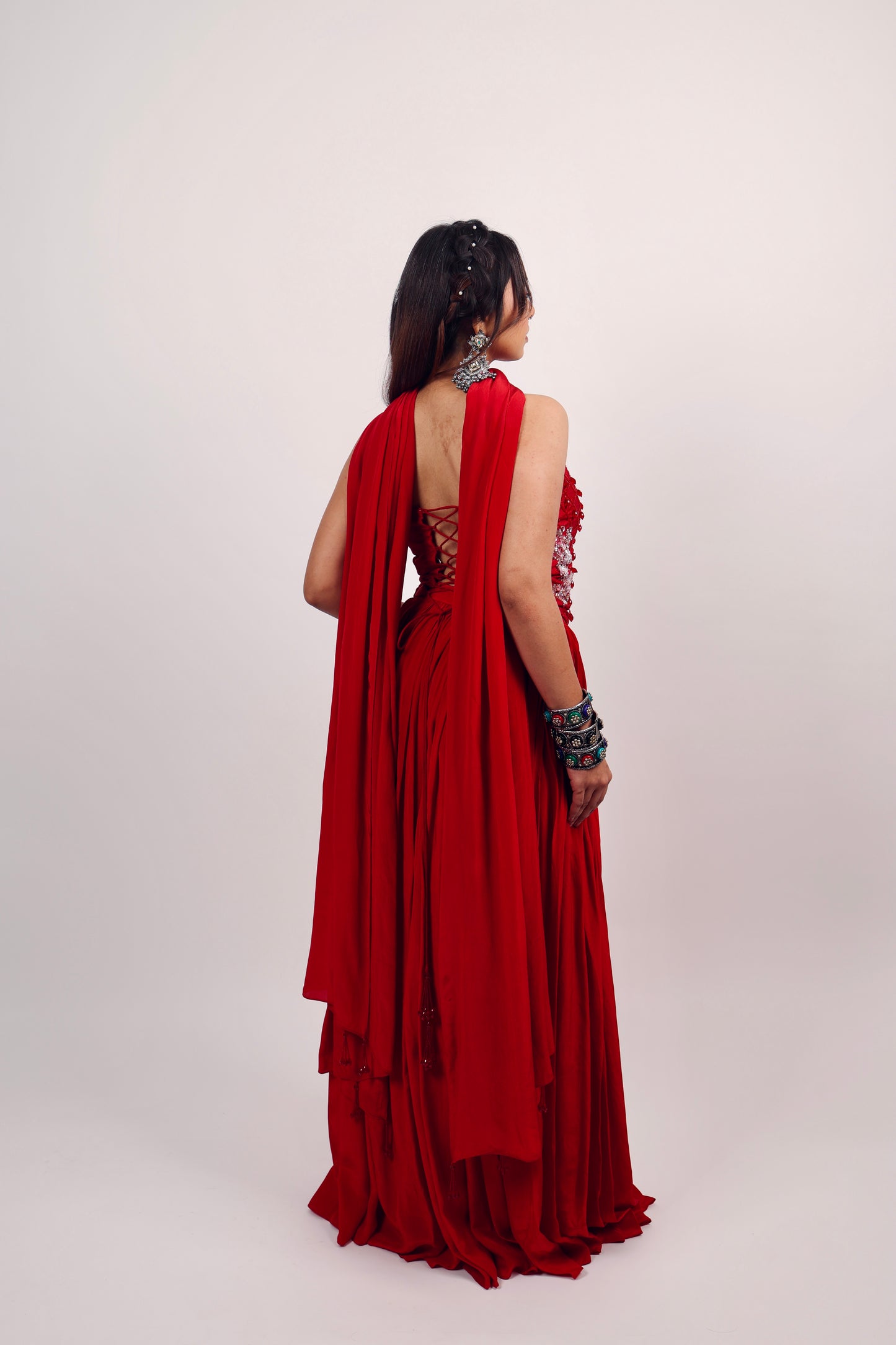 Red corset with lehenga set