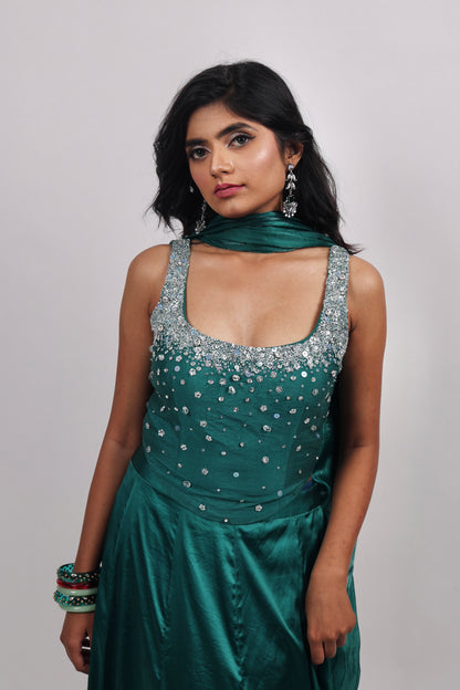 Green corset with lehenga set