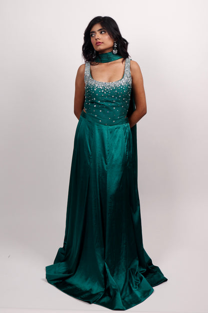 Green corset with lehenga set