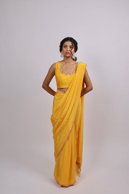 Yellow blouse with saree
