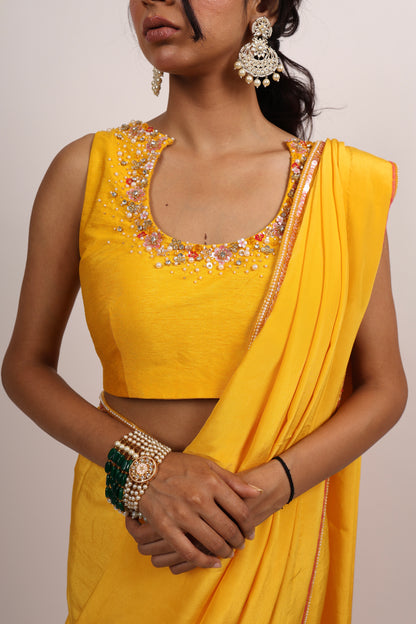 Yellow blouse with saree