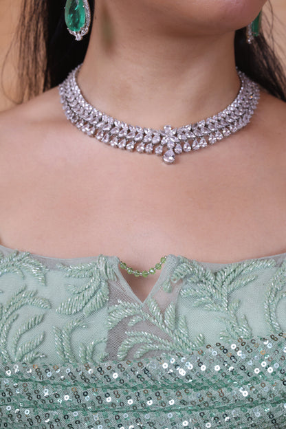 Pista green draped gown