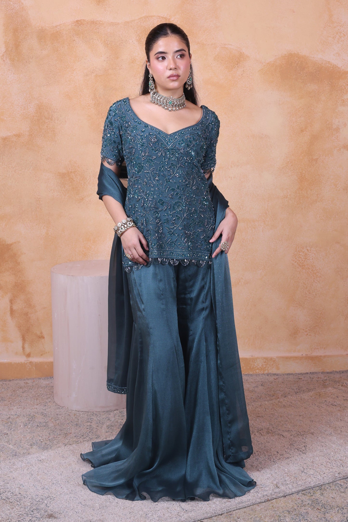 Green sharara set
