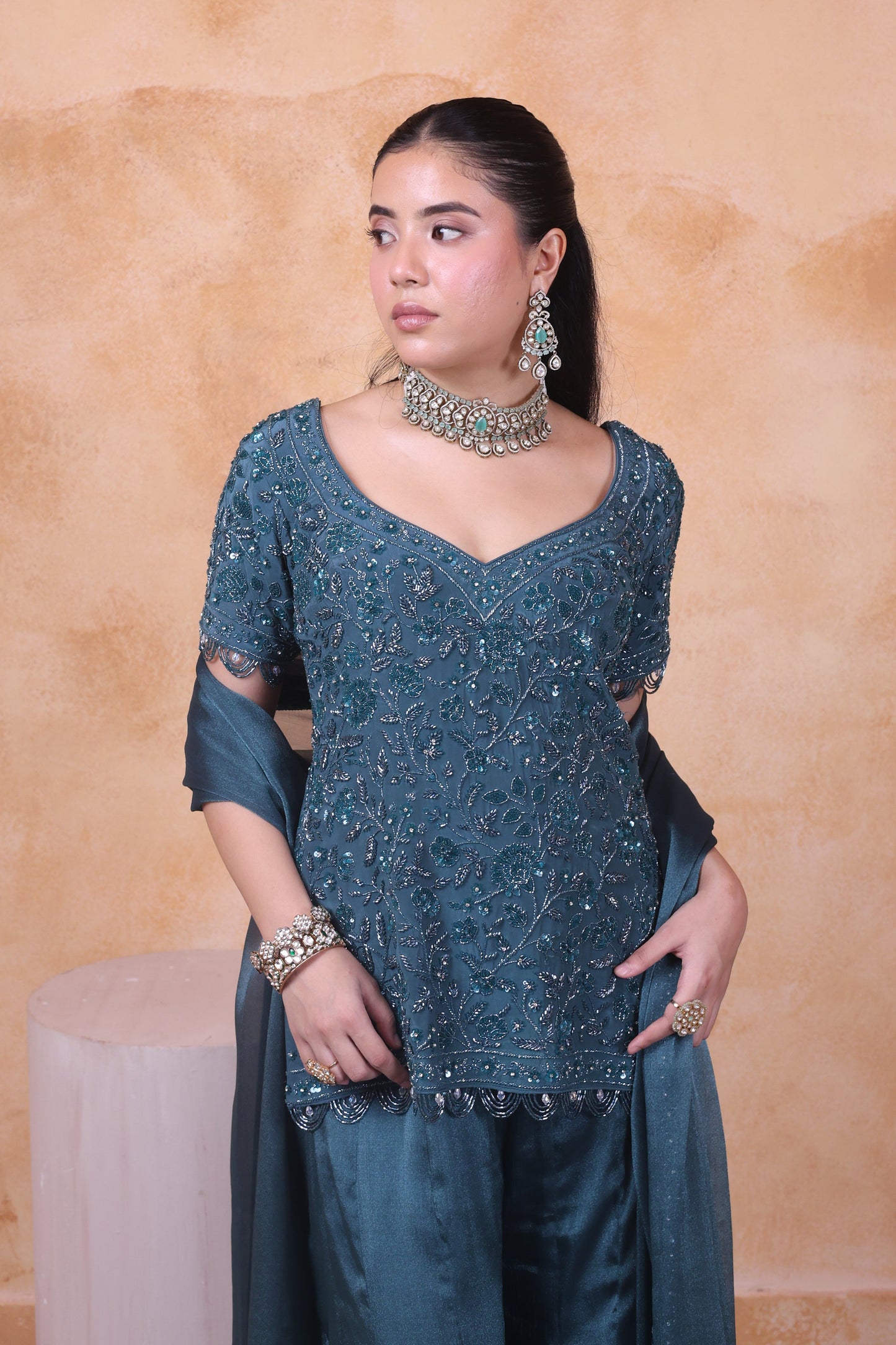 Green sharara set