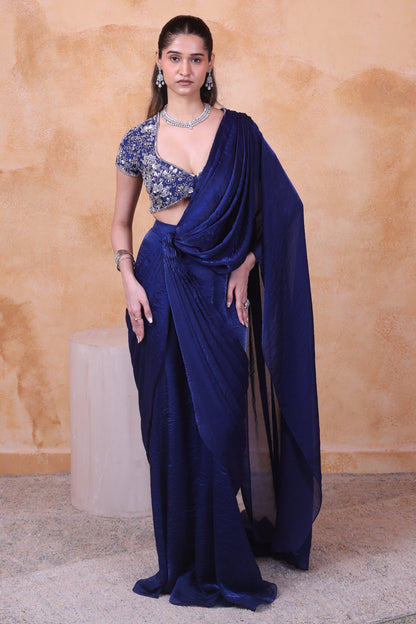 Blue Draped saree set