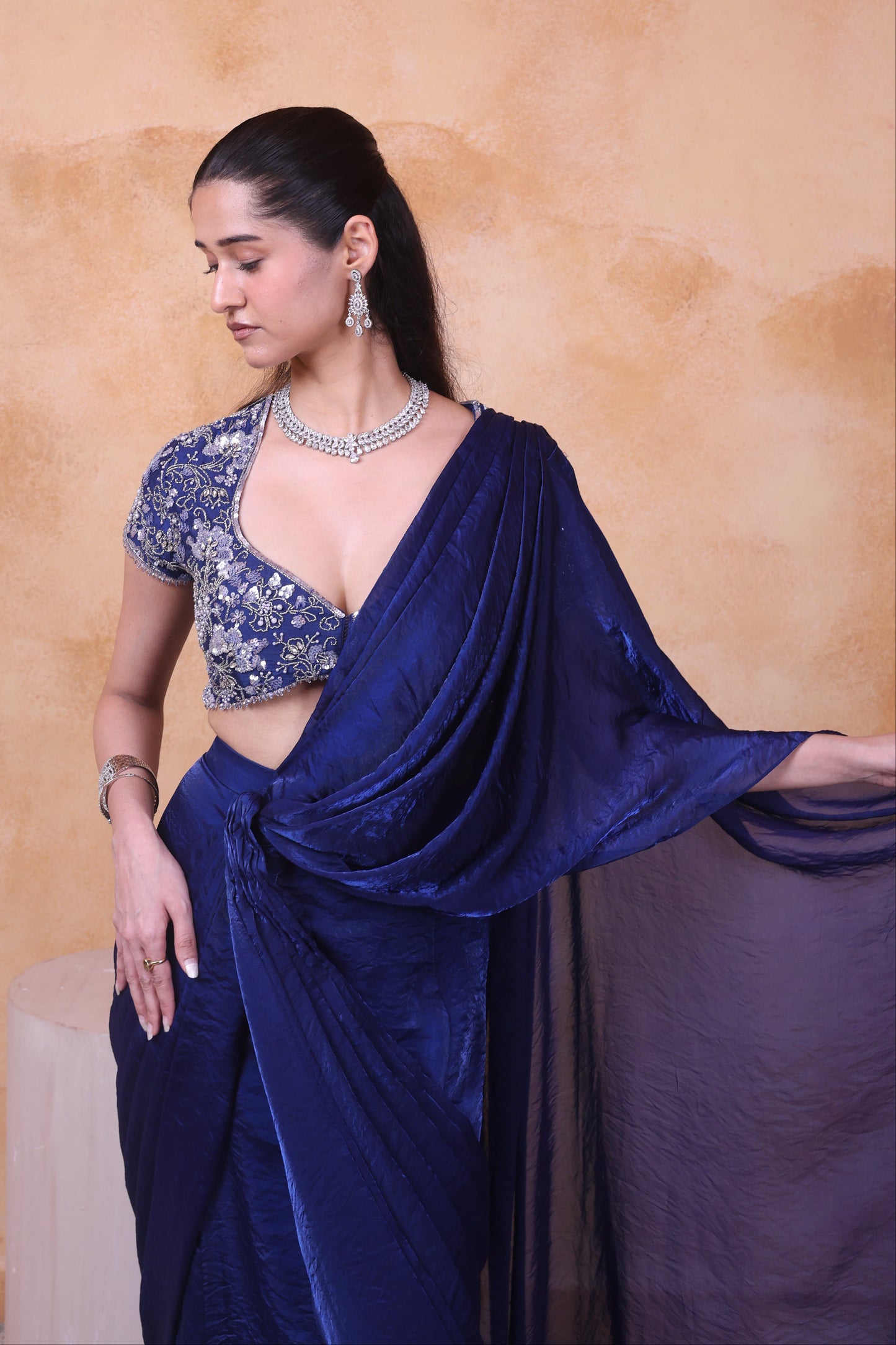 Blue Draped saree set